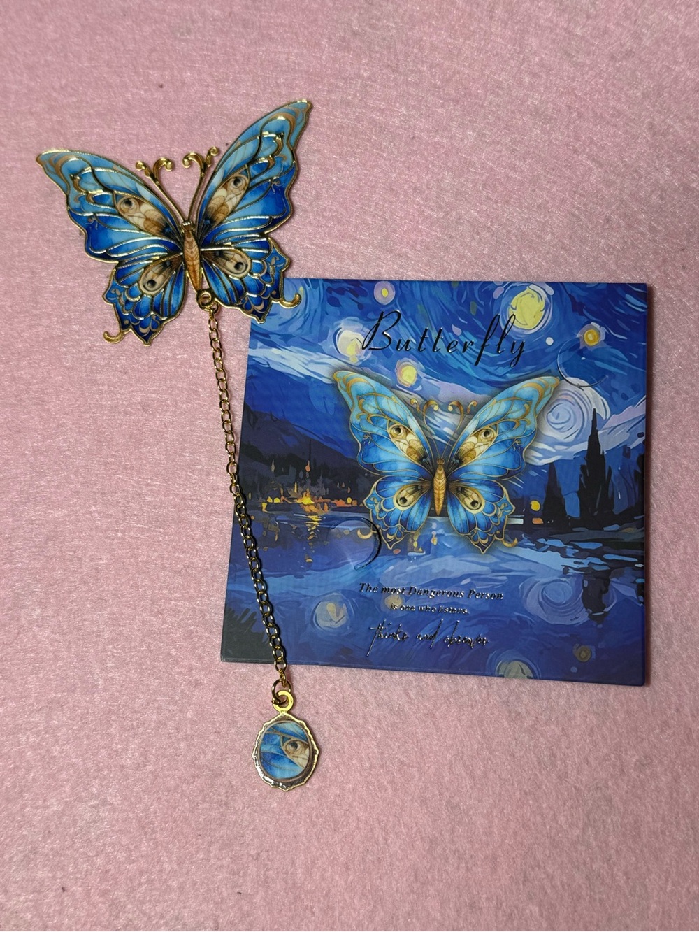 Blue Butterfly Bookmark with Gold Accents